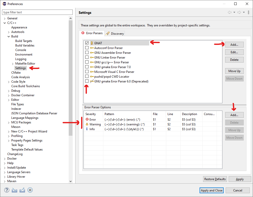 Error Parser Settings