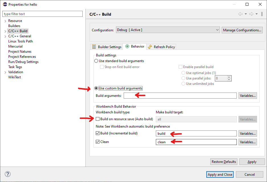 Project Properties Behavior